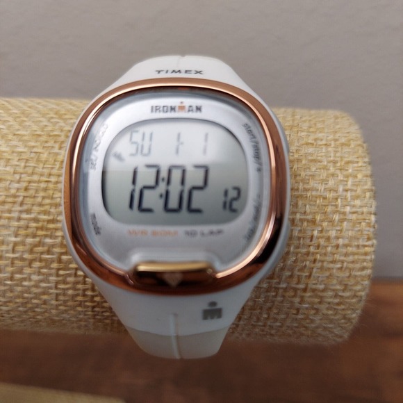 Timex Ironman Watch Women White Rose Gold Tone Digital 10Lap New Battery - Picture 14 of 15